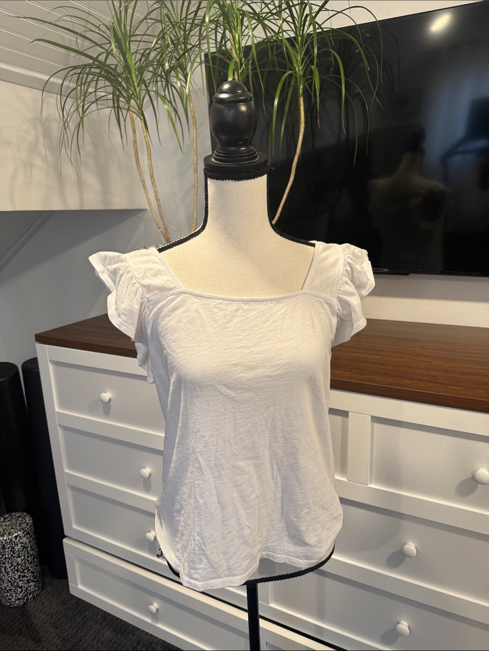 Z Supply White Square Neck Ruffled Sleeve Top